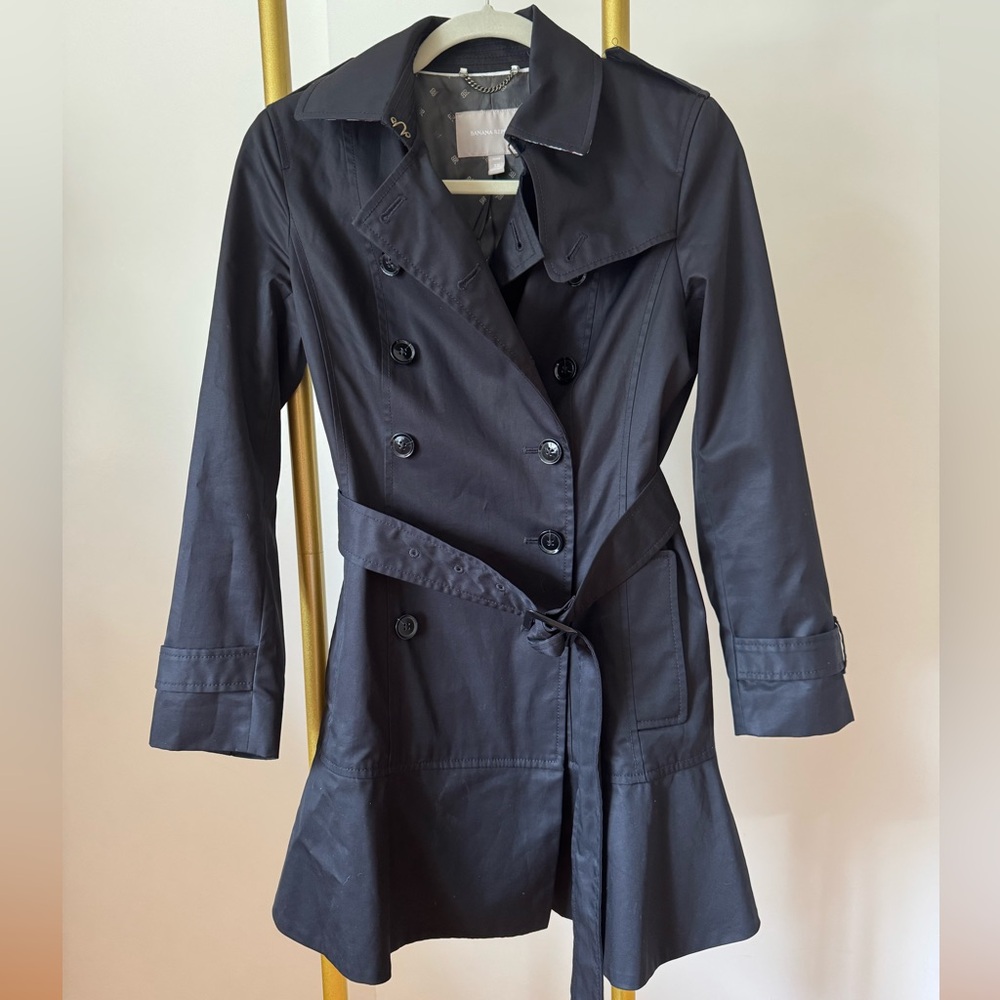 Banana Republic Black Trench Coat Classic Tailored Silhouette